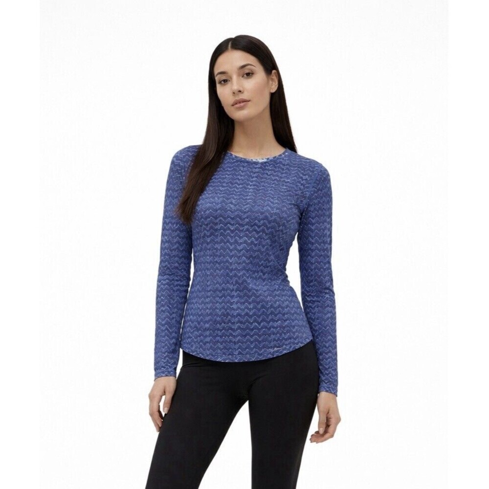 L.L.Bean Blue Chevron Performance Top Womens M Long Sleeve UPF 50 Active Casual